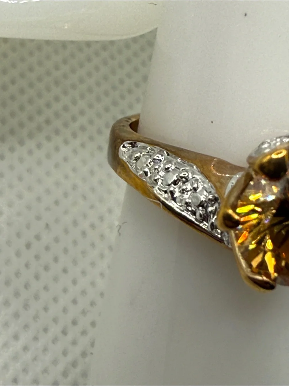 Vintage Gold-Tone plated Citrine Solitaire Ring Pavé Accents mixed metal glam